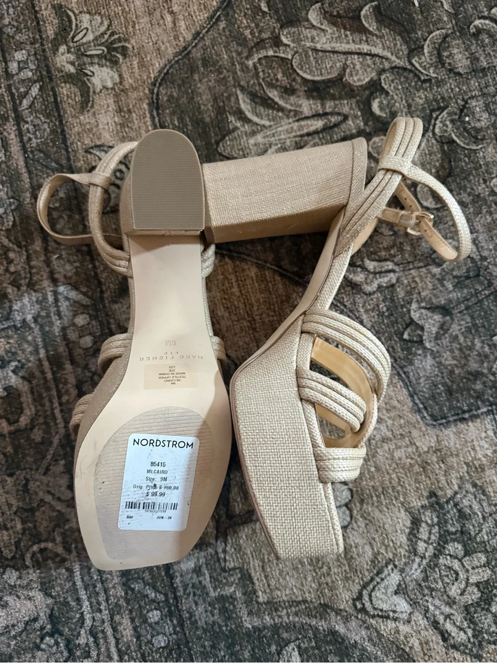 Marc Fisher Metallic Cream Knotted Platform Sandals